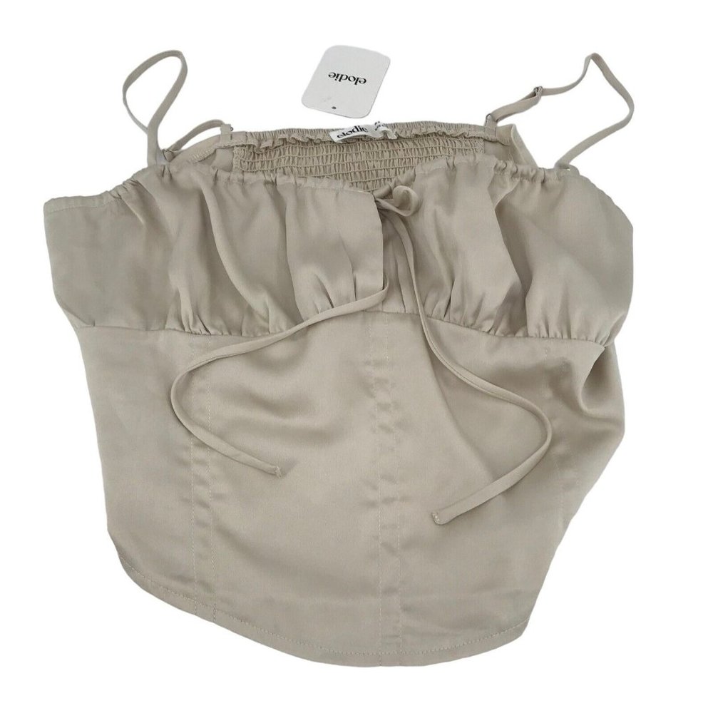 Elodie Tank‎ Top Womens Size Large Cropped Beige Shiny Spaghetti Strap Nordstrom